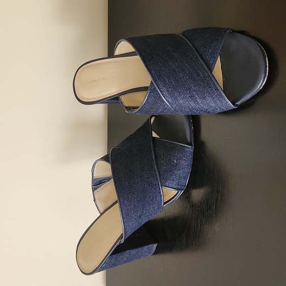 Ann Taylor Shoes - Ann Taylor slide sandals in denim with 3" block heel.   EUC